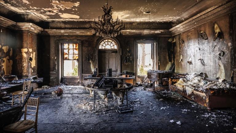 This image provided by Commonwealth Media Services shows damage after a fire at the Pennsylvania governor’s mansion while Democratic Gov. Josh Shapiro and his family slept inside on Sunday, April 13, 2025, in Harrisburg, Pa. (Commonwealth Media Services via AP)