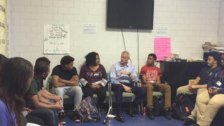 Phil Andrew and Chicago-area students discuss gun violence Wednesday, May 23, 2018. (Courtesy Phil Andrew)