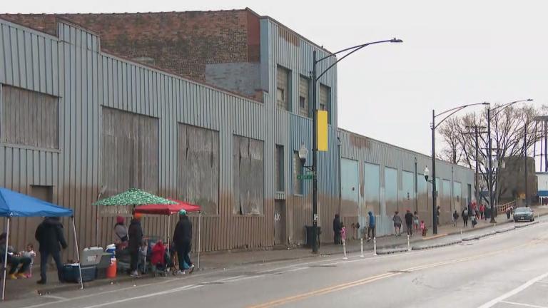 The former industrial building at 2241 S. Halsted St. that has been converted into the city's largest shelter. (WTTW News)