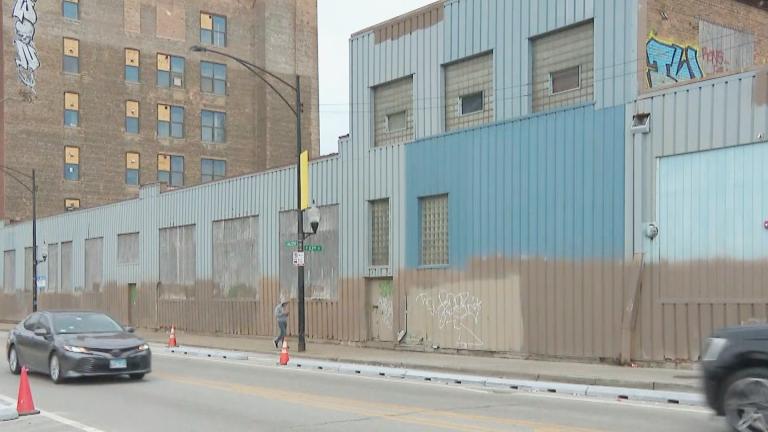 The former industrial building at 2241 S. Halsted St. that was converted into the city’s largest shelter. (WTTW News)