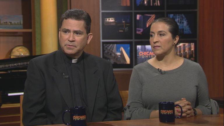 The Rev. Esequiel Sanchez and Dorelia Rivera appear on “Chicago Tonight” on Aug. 13, 2018.