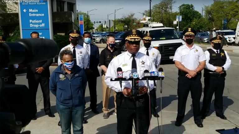 In this image taken from video, Chicago police Superintendent David Brown is joined by Mayor Lori Lightfoot to speak about two officers shot earlier Sunday, May 16, 2021. (Chicago Police Department / Facebook) In this image taken from video, Chicago police Superintendent David Brown is joined by Mayor Lori Lightfoot to speak about two officers shot earlier Sunday, May 16, 2021. (Chicago Police Department / Facebook)