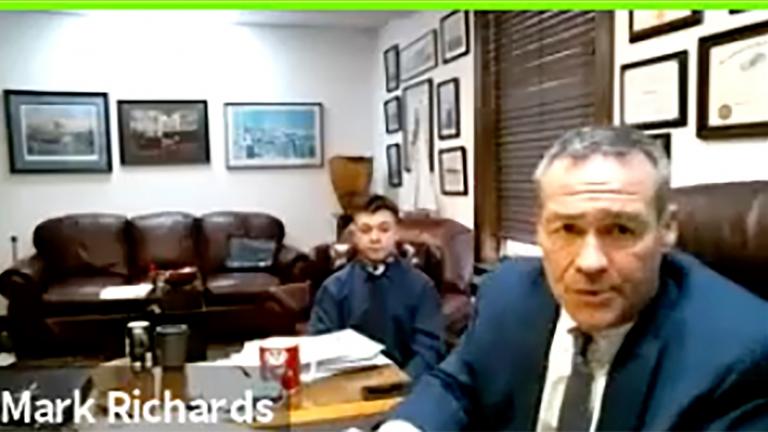 In this screen grab from live stream video, Kyle Rittenhouse, left, appears with his attorney, Mark Richards during a hearing at Kenosha County Court in Kenosha, Wis., on Thursday, Dec. 3, 2020. (Nineteenth Judicial Circuit Court via AP)