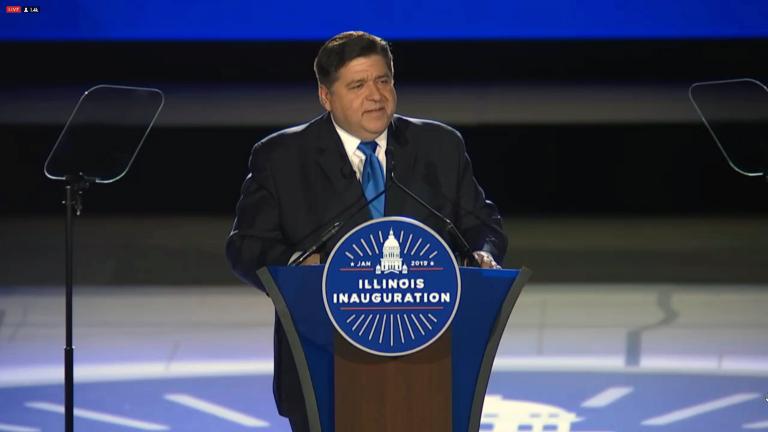 Illinois Gov. J.B. Pritzker delivers his inauguration speech in Springfield on Jan. 14, 2019. 