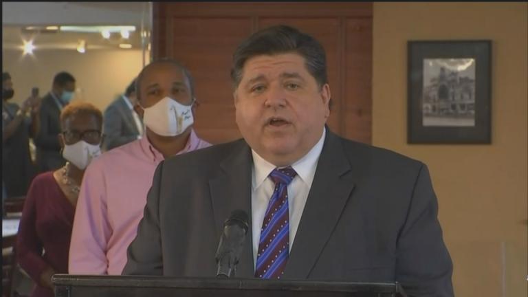 Gov. J.B. Pritzker talks about the need for the federal government to provide relief to state and local governments impacted by the coronavirus pandemic on Tuesday, Sept. 15, 2020. (WTTW News)