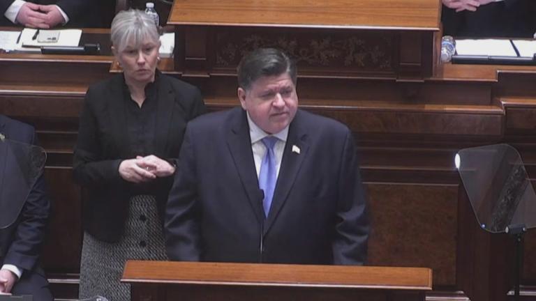 Gov. J.B. Pritzker gives his state budget address on Feb. 19, 2025. (WTTW News)