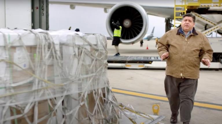 Gov. J.B. Pritzker in his "Cargo Load" ad touting the expansion of Rockford Airport. (YouTube)