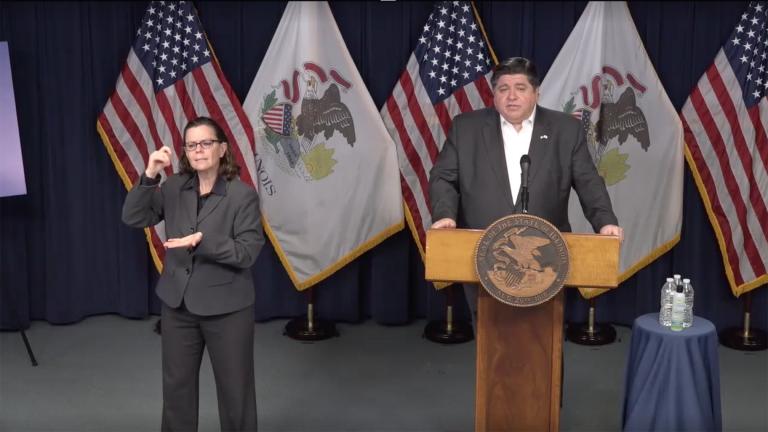 A screenshot from Gov. J.B. Pritzker’s daily press briefing on COVID-19 in Illinois on Sunday, April 12, 2020. 