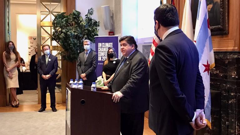 Illinois Gov. J.B. Pritzker speaking Nov. 1, 2021, at a COP26 kick-off event hosted by the British Consulate General in Chicago. (UK Consulate Chicago / Twitter)