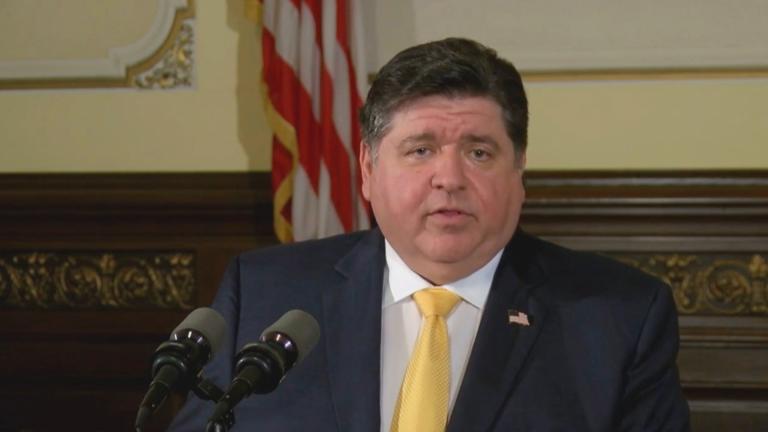 Gov. J.B. Pritzker speaks to the news media at the state Capitol on April 18, 2024. (WTTW News)