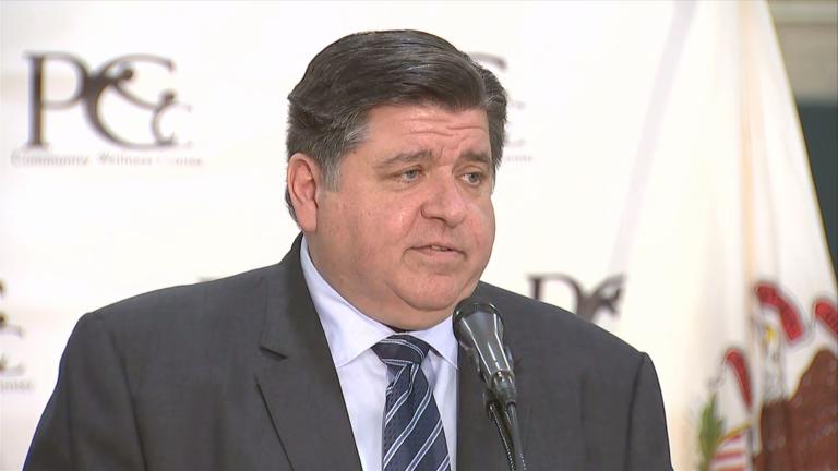 Gov. J.B. Pritzker speaks about Medicaid renewal efforts on May 1, 2023. (WTTW News)