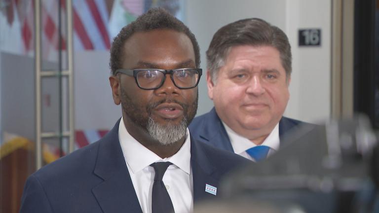 Chicago Mayor-elect Brandon Johnson addresses the media after meeting with Gov. J.B. Pritzker on April 7, 2023. (WTTW News)