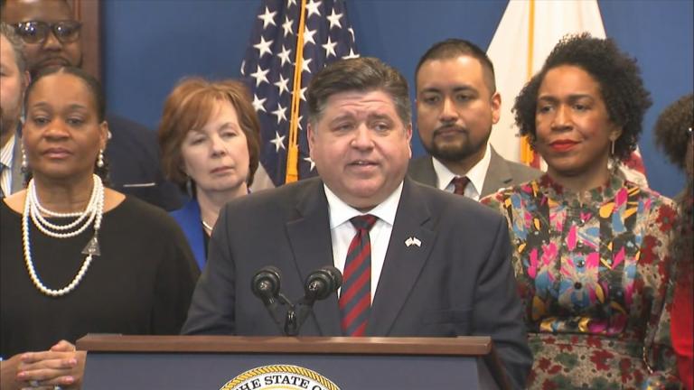 Gov. J.B. Pritzker speaks during a bill-signing event on March 13, 2023. (WTTW News)