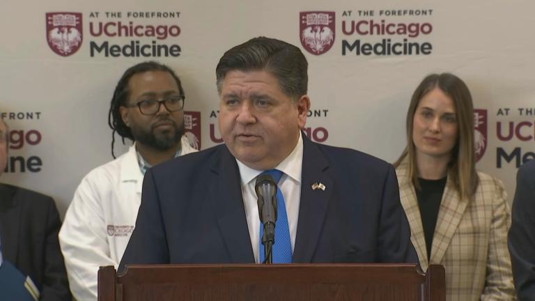Illinois Gov. J.B. Pritzker speaks during a news conference announcing the latest round of medical debt relief at UChicago Medicine in Hyde Park on Feb. 26, 2025. (Courtesy of Office of the Governor live stream)
