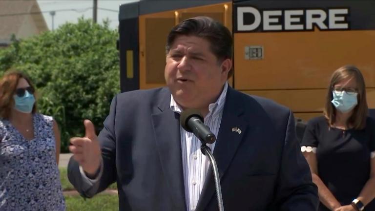Gov. J.B. Pritzker speaks at a press conference Tuesday, July 21, 2020 in Collinsville, Illinois. (WTTW News)