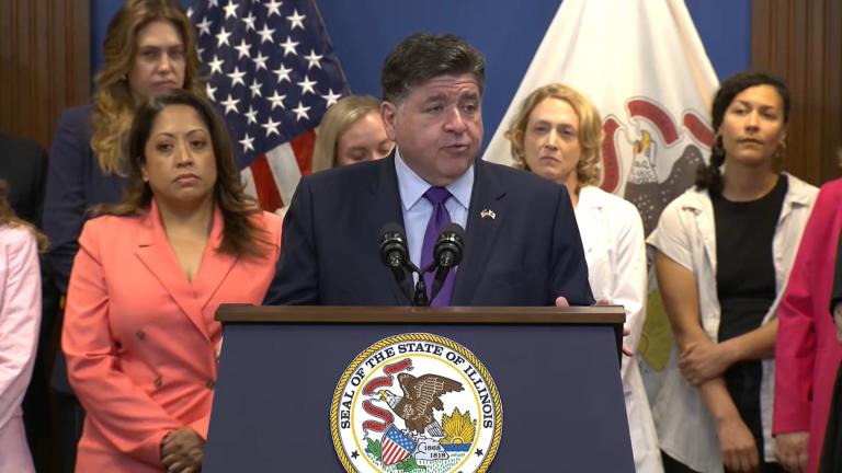 Gov. JB Pritzker speaks at the bill signing for a new law that will protect abortion patients’ medical records from out-of-state retaliation, June 24, 2026. (Capitol News Illinois)