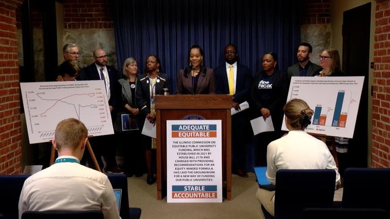 State Sen. Kimberly Lightford, D-Westchester, speaks at a news conference Wednesday, March 6, 2024, at the Illinois Capitol to highlight the findings of a new report on state funding for public universities. She was the co-chair of the commission that found Illinois underfunds public universities by about $1.4 billion. (Andrew Campbell / Capitol News Illinois)