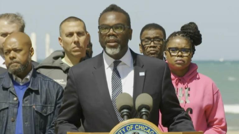 Chicago Mayor Brandon Johnson speaks about Memorial Day weekend safety plans on May 25, 2023. (WTTW News)
