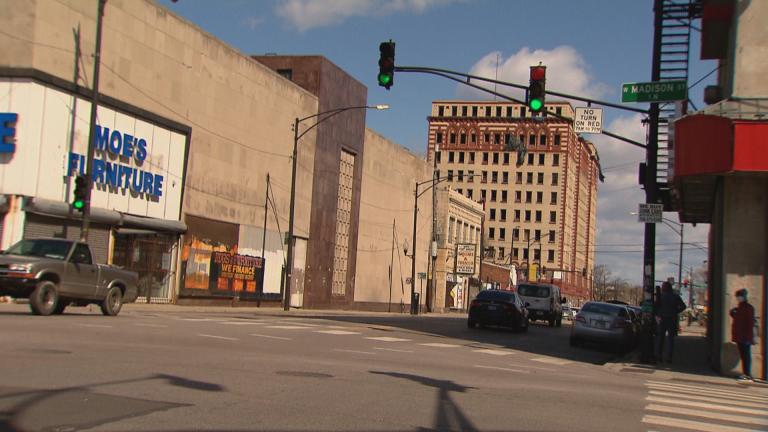 The intersection of Madison Street and Pulaski Road in Chicago. (WTTW News) The intersection of Madison Street and Pulaski Road in Chicago. (WTTW News)