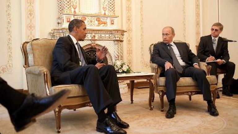 President Barack Obama meets with Prime Minister Vladimir Putin at his dacha outside Moscow, Russia, July 7, 2009. (Official White House Photo by Pete Souza)