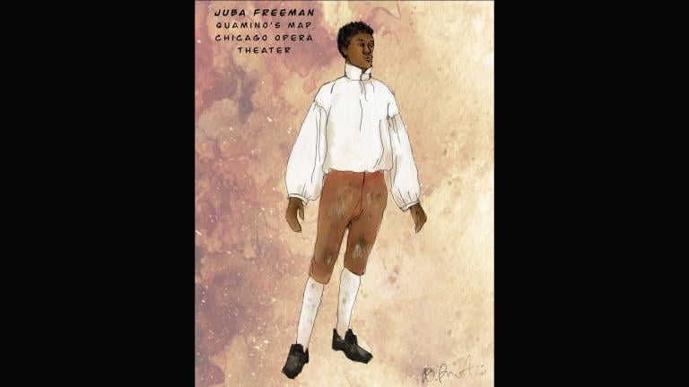 A sketch of a costume from the opera “Quamino’s Map.” (Credit: Danielle Preston)