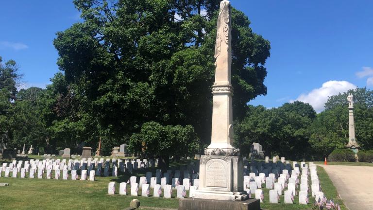 The grave of Gen. Thomas Ransom at Rosehill Cemetery. (Marc Vitali / WTTW News)