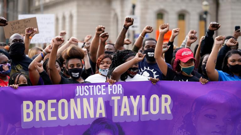 Black Lives Matter protesters march, Friday, Sept. 25, 2020, in Louisville. (AP Photo / Darron Cummings)