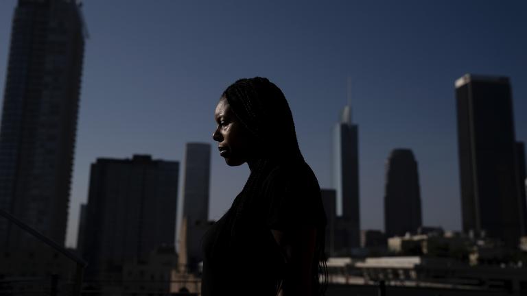 Efuru Flowers, a co-founder of Black Women Rally for Action, poses for photos Monday, Sept. 28, 2020, in Los Angeles. (AP Photo / Jae C. Hong)