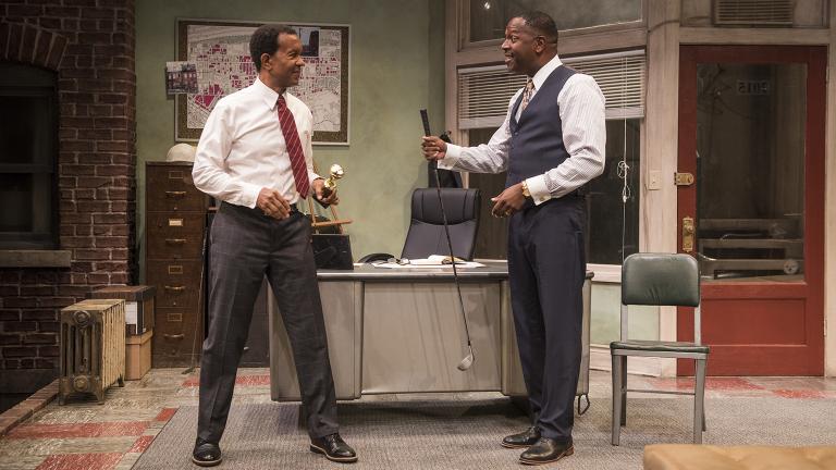 Allen Gilmore, left, and James Vincent Meredith in “Radio Golf” at Court Theatre. (Photo by Michael Brosilow)