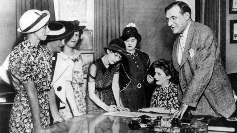 The Ottawa “Radium Girls” with Attorney Leonard Grossman. (Chicago Daily Times, courtesy of Sun-Times Media)