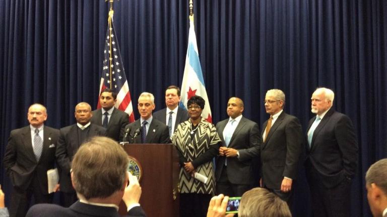 Mayor Rahm Emanuel and the working group that came up with the $13 minimum wage proposal take a victory lap after 44-5 vote.