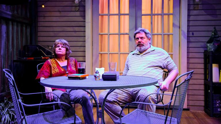 Linda Reiter and H.B. Ward in Shattered Globe Theatre and Theater Wit’s Chicago premiere of “The Realistic Joneses.” (Photo by Evan Hanover) Linda Reiter and H.B. Ward in Shattered Globe Theatre and Theater Wit’s Chicago premiere of “The Realistic Joneses.” (Photo by Evan Hanover)