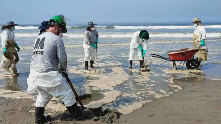 Recovery work after the Repsol oil spill. (Courtesy of Oceana Peru)