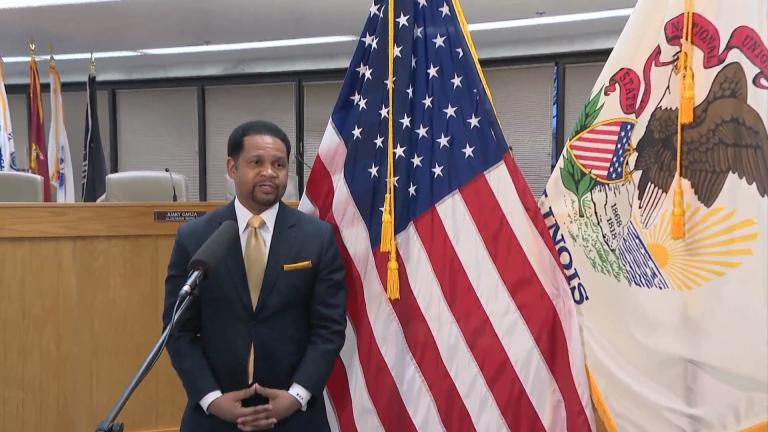 Aurora Mayor Richard Irvin is pictured in April 2020. (WTTW News)