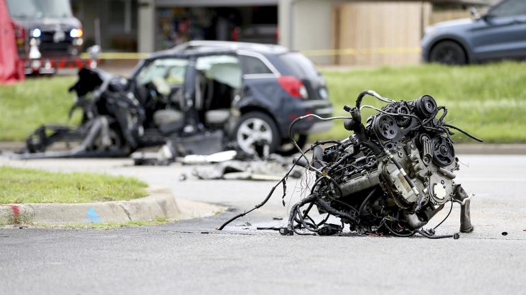 The scene of a fatality car crash, June 2, 2021, in Tulsa, Okla. Nearly 43,000 people were killed on U.S. roads last year, the highest number in 16 years as Americans returned to the highways after the pandemic forced many to stay at home.  (Tanner Laws / Tulsa World via AP, File)