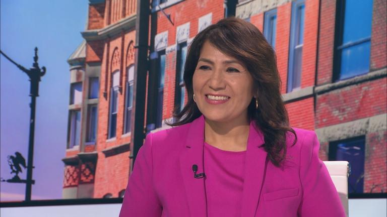 Rosa Escareño appears on “Chicago Tonight: Latino Voices” on Feb. 27, 2025. (WTTW News)