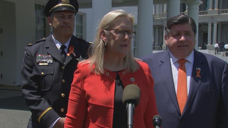 Highland Park Mayor Nancy Rotering and Illinois Gov. J.B. Pritzker appear at the White House on July 11, 2022. (CNN)