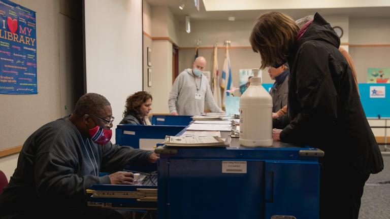 A polling place in Chicago is pictured in a 2023 file photo. (Michael Izquierdo / WTTW News)