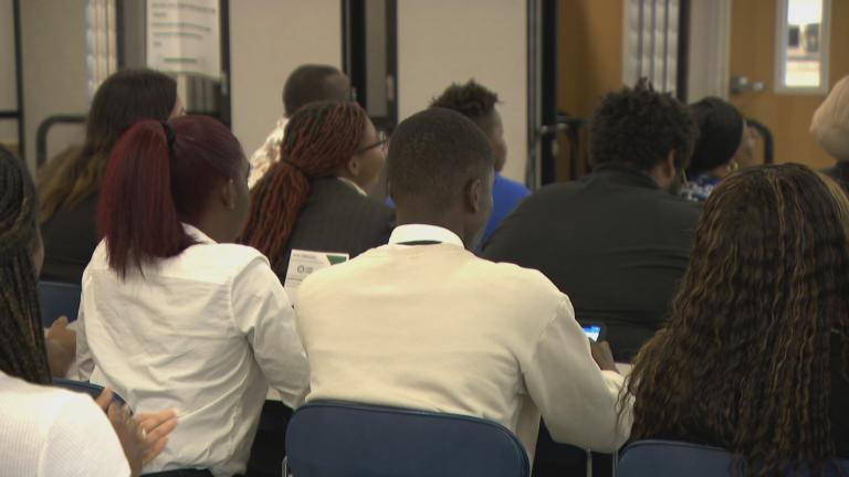 Students with Rush University Medical Center's Education and Career Hub program known as REACH. (WTTW News)