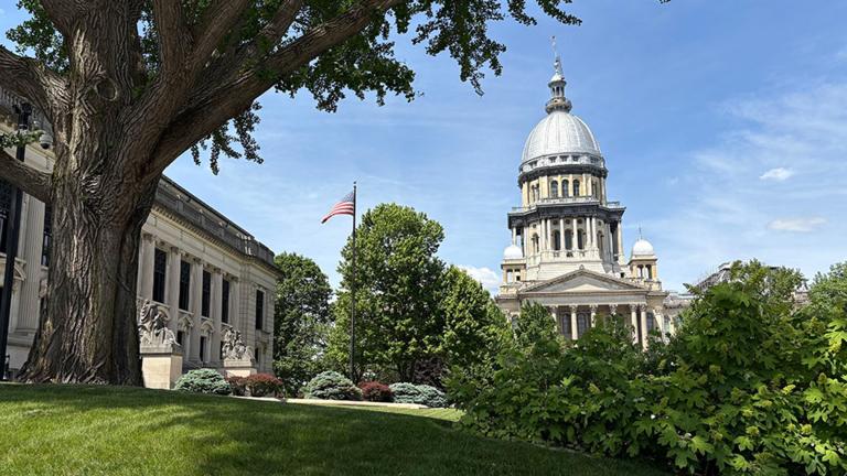 The Illinois Capitol overlooks the state Supreme Court building in Springfield. (Jerry Nowicki / Capitol News Illinois)