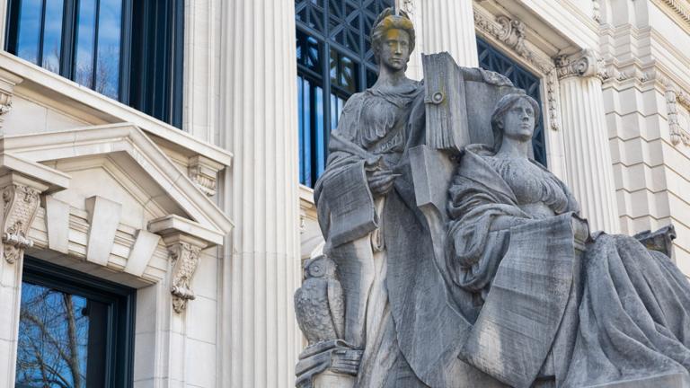A statue is pictured outside the Illinois Supreme Court building in Springfield. (Capitol News Illinois file photo)
