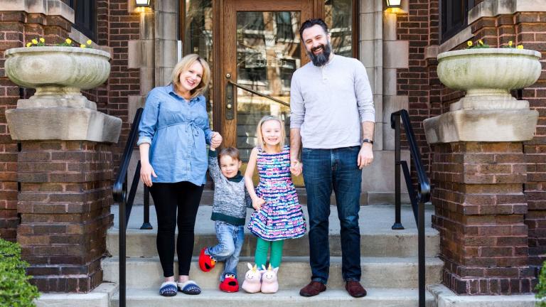 The Salesberry family, from left, Christina, Finn, Rosie and Brandon pose for a picture in April. (Courtesy of Christina Salesberry)