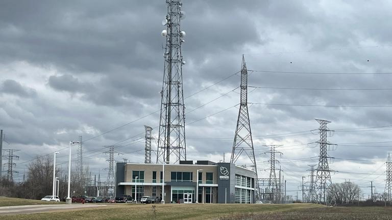 Scientel Solutions, pictured in March 2022, relocated to Aurora after plans for its tower were approved in 2018. (Paris Schutz / WTTW News)