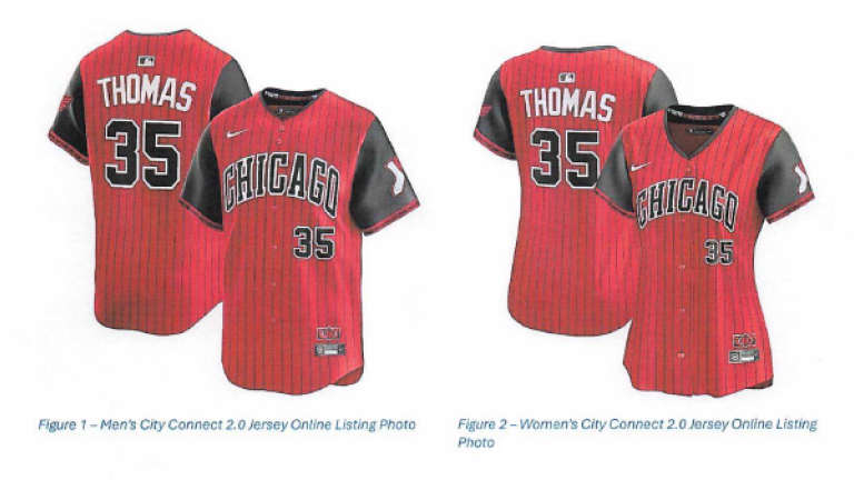 Chicago White Sox "City Connect 2.0" jerseys allegedly branded with Frank Thomas' name and likeness. (Photo courtesy Corboy & Demetrio law firm)