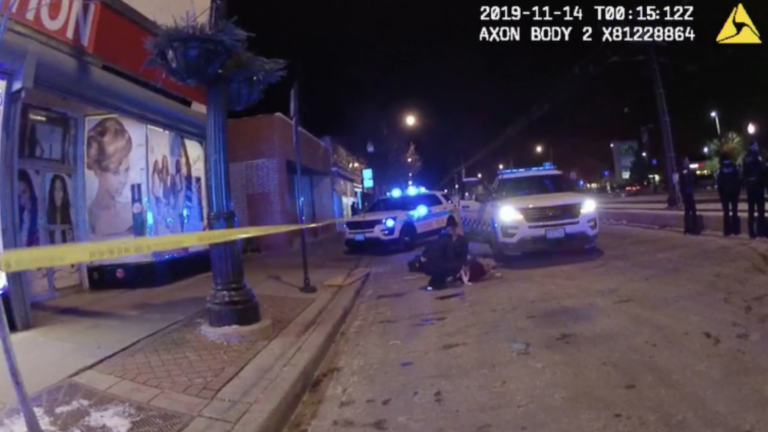 Chicago Police dash cam video of Martina Standley receiving medical attention after being struck by a Chicago Police SUV in South Shore in November 2019.