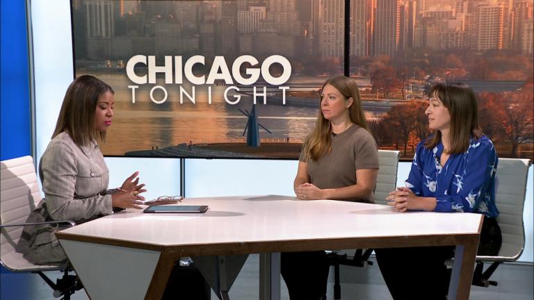 Melissa Schuch, senior director of development at Chicago Children’s Advocacy Center, and Rachel McGinnis, director of La Rabida Children’s Advocacy Center, join “Chicago Tonight” on Oct. 6, 2026. (WTTW News)