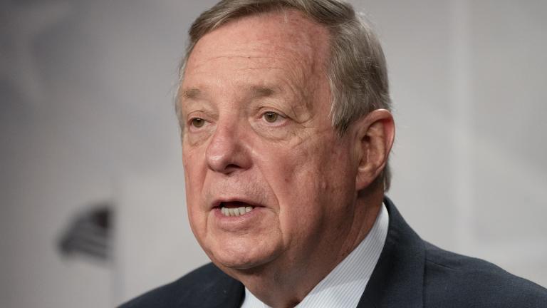 Sen. Dick Durbin, D-Ill., speaks to the media, Tuesday, March 2, 2021, on Capitol Hill in Washington. (AP Photo / Jacquelyn Martin)