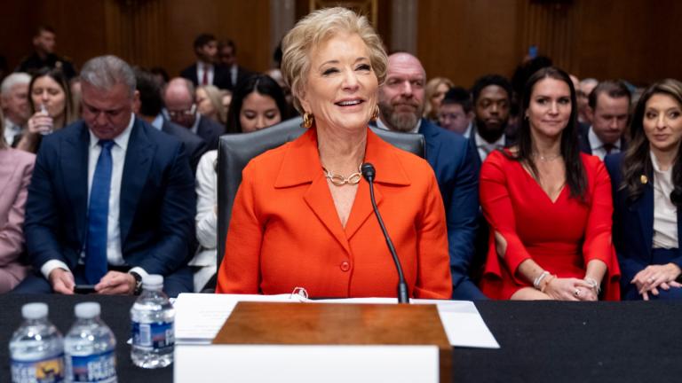 Linda McMahon, President Donald Trump's nominee for Secretary of Education, arrives for a hearing of the Health, Education, and Labor Committee on her nomination, Thursday, Feb. 13, 2025, in Washington. (Jacquelyn Martin / AP Photo)
