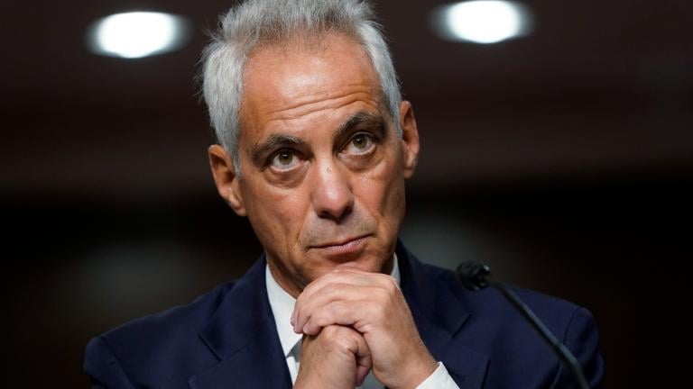 U.S. Ambassador to Japan nominee Rahm Emanuel attends a hearing to examine his nomination before the Senate Foreign Relations Committee on Capitol Hill in Washington, Wednesday, Oct. 20, 2021. (AP Photo / Patrick Semansky)