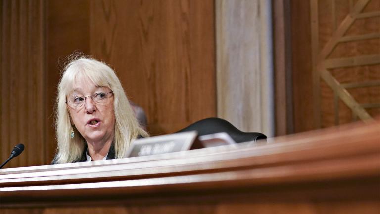 Sen. Patty Murray, D-Wash., speaks during a Senate Appropriations Subcommittee hearing Wednesday, May 26, 2021, on Capitol Hill in Washington. (Stefani Reynolds / Pool via AP)